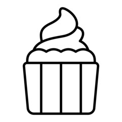Cupcake Vector Outline Icon Isolated On White Background