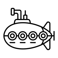 Submarine Vector Outline Icon Isolated On White Background