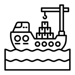 Cargo Ship Vector Outline Icon Isolated On White Background