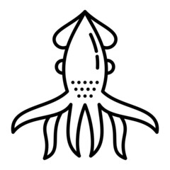 Squid Vector Outline Icon Isolated On White Background