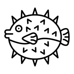 Puffer Fish Vector Outline Icon Isolated On White Background
