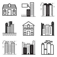 City Buildings Flat Icon Set Isolated