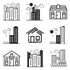 City Buildings Flat Icon Set Isolated