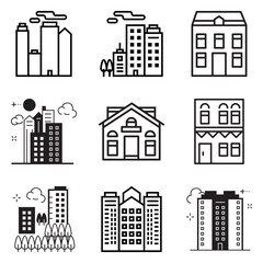 City Buildings Flat Icon Set Isolated