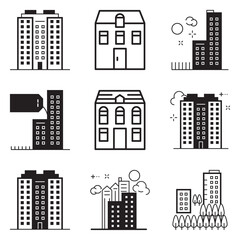 City Buildings Flat Icon Set Isolated