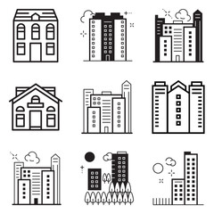 City Buildings Flat Icon Set Isolated