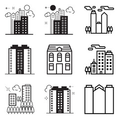 City Buildings Flat Icon Set Isolated