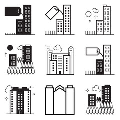 City Buildings Flat Icon Set Isolated