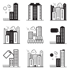 City Buildings Flat Icon Set Isolated