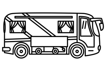 A roomy bus with a passenger car inside. Motorhome, a vehicle for recreation, travel. Vector icon, outline, isolated