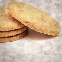 square stylish old textured paper background with round baked oatcakes