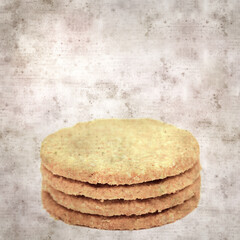 square stylish old textured paper background with round baked oatcakes