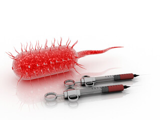

3d illustration microscopic bacteria with Syringe 