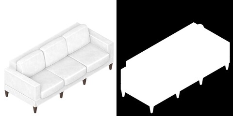 3D rendering illustration of a couch sofa