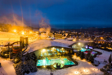 BialkaTatrzanska and Bania Ski Resort and Thermal Baths near Zakopane. Drone View