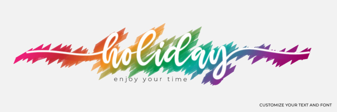 Holiday 8 rainbow water color scribble background editable text effect vector greeting card
