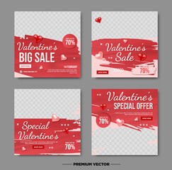 Valentine's day sale poster or banner social media post with many sweet hearts