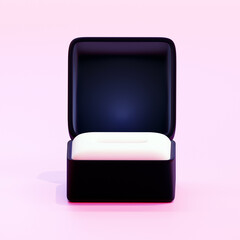 Close-up rendering of open empty ring box. 3d render