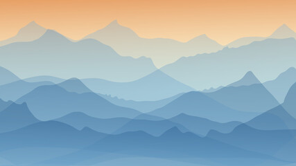 Landscape view natural , Overlapping valleys at dusk  , Illustration Vector EPS 10