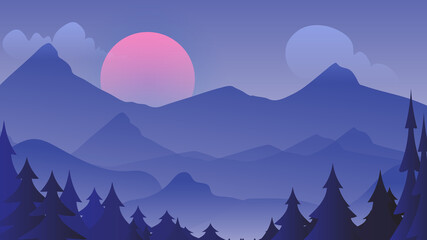 Landscape view natural Mountains overlap at sunset , Illustration Vector EPS 10