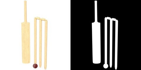 3D rendering illustration of a cricket set
