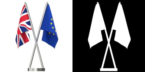 3D rendering illustration of cross pole tabletop flags