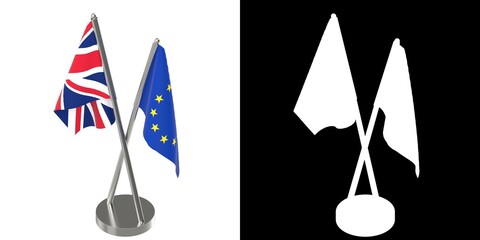 3D rendering illustration of cross pole tabletop flags