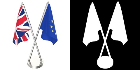 3D rendering illustration of cross pole tabletop flags