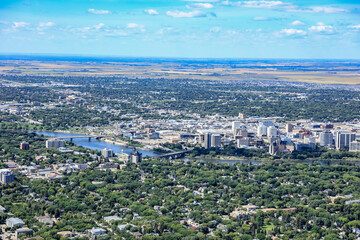 Aerial view of the downtown area of Saskatoon, Saskatchewan, Canada