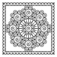 Mehndi flower for henna, mehndi, tattoo, decoration. Decorative ornament in ethnic oriental style, doodle ornament, outline hand draw. Coloring book page.