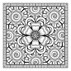 Mehndi flower for henna, mehndi, tattoo, decoration. Decorative ornament in ethnic oriental style, doodle ornament, outline hand draw. Coloring book page.