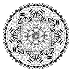 Mehndi flower for henna, mehndi, tattoo, decoration. Decorative ornament in ethnic oriental style, doodle ornament, outline hand draw. Coloring book page.