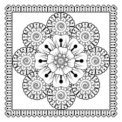 Mehndi flower for henna, mehndi, tattoo, decoration. Decorative ornament in ethnic oriental style, doodle ornament, outline hand draw. Coloring book page.