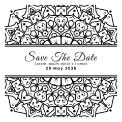 Save the date with mehndi flower. decoration in ethnic oriental, doodle ornament.