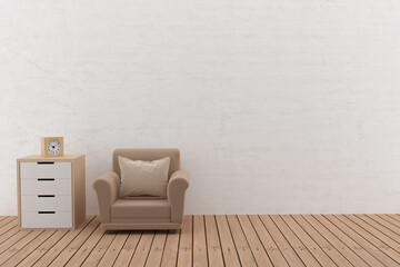 sofa design interior in the empty room in 3D illlustration