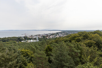The view from the tree top walk towards Swinemünde/Wollin in Poland on the island of Usedom. - obrazy, fototapety, plakaty