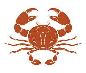 Silhouette of a sea red crab on a white background. The underwater world of animals. Delicious delicacy on the restaurant menu. Vector isolated art illustration hand drawn