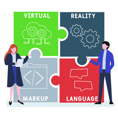 VRML - Virtual Reality Markup Language acronym. business concept background.  vector illustration concept with keywords and icons. lettering illustration with icons for web banner, flyer, landing pag