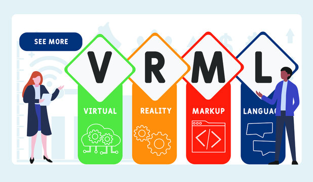 VRML - Virtual Reality Markup Language acronym. business concept background.  vector illustration concept with keywords and icons. lettering illustration with icons for web banner, flyer, landing pag
