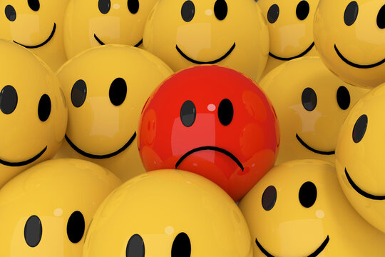 yellow and red smileys in social media concept 3D rendering
