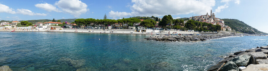 Extra wide panorama of the beach of Cervo