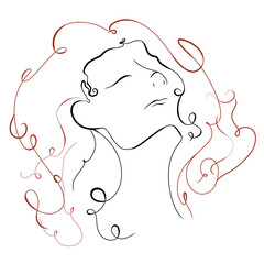 Lineart of a girl with curly hair