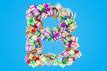 Letter B from gift boxes, 3D rendering