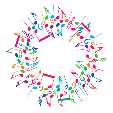vector round colorful background of music notes