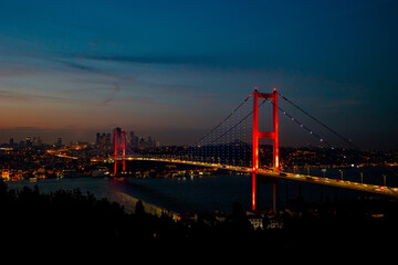 Istanbul background photo. Bosphorus Bridge at dusk in Istanbul.