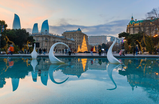 New Year trees set in the city center in Baku