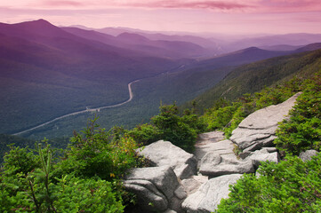 sunset on cannon mountain aerial view of franconia notch new hampshire