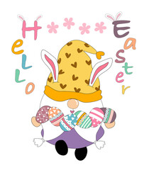 Collection Happy Easter with cute gnomes. on the theme of Easter designed with doodle style Great for decorations, backgrounds, cards, fabric patterns, pillows, mugs, kids art, stickers, and more.