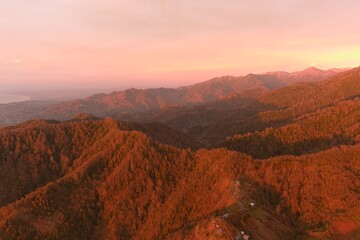 beautiful orange sunset in the mountains