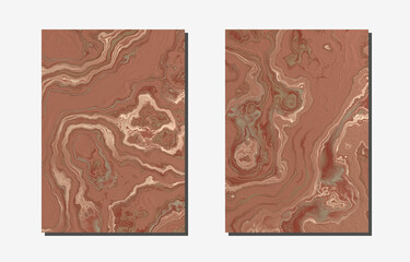 Set of cover templates. Fluid abstract backgrounds. Marble texture in brown colors.